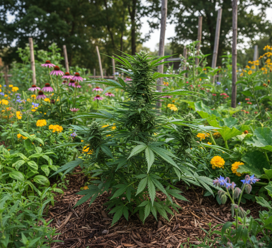 Close-up of cannabis cola formation during the early flowering phase